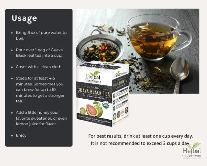 Guava Black Tea - Organic 24/2g Teabags - Clarify, Energy, Focus & Mental Alertness - Herbal Goodness - Herbal Goodness