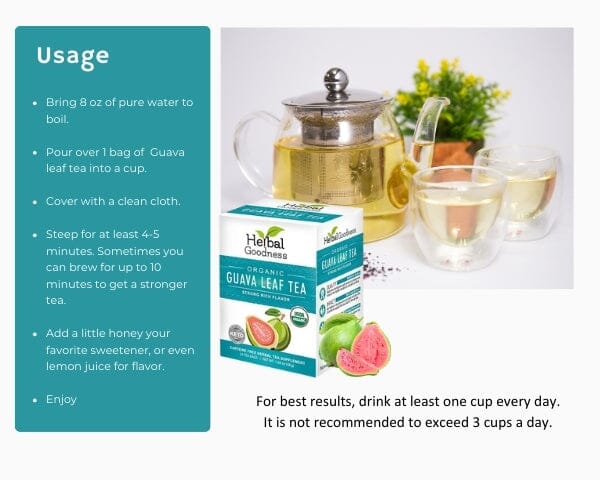 Guava Leaf Tea - Organic - Tea 24/2g - Sleep Aid & Blood Sugar Support - Herbal Goodness - Herbal Goodness