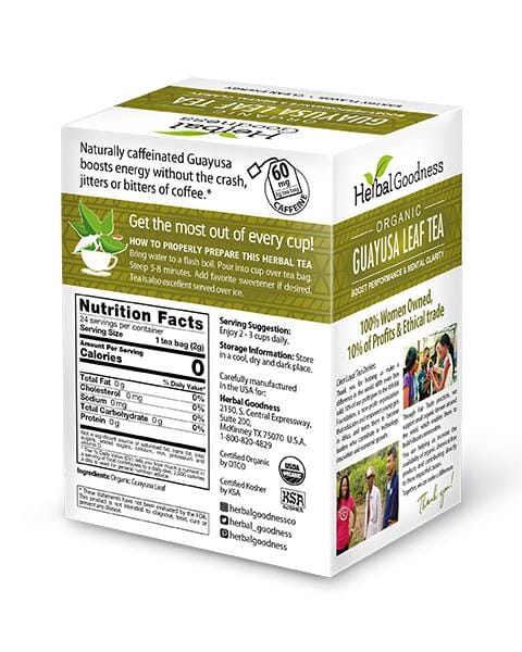 Guayusa Leaf Extract - Organic - Tea 24/2g - Energy, Focus & Alertness - Herbal Goodness - Herbal Goodness