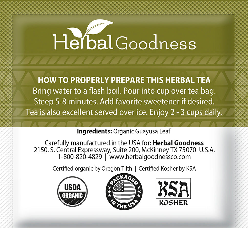 Guayusa Leaf Tea - Organic - 24/2g - Energy & Focus - Herbal Goodness Buy Tea & Infusions