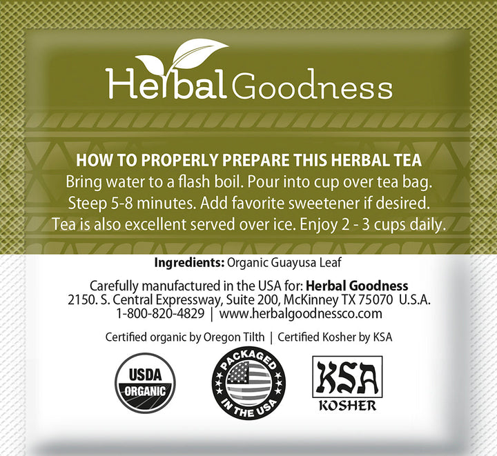 Guayusa Leaf Tea - Organic - 24/2g - Energy & Focus - Herbal Goodness Buy Tea & Infusions