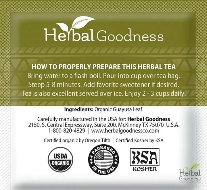Guayusa Leaf Extract Tea - Organic 24/2g - Energy & Focus Support - Herbal Goodness Tea & Infusions Herbal Goodness 
