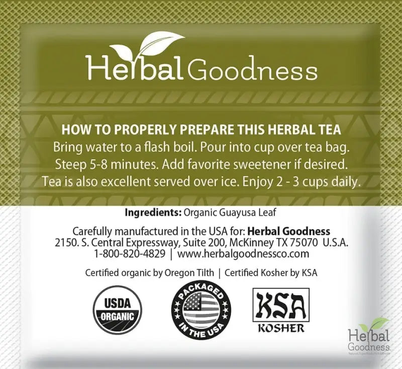 Guayusa Leaf Extract Tea - Organic 24/2g - Energy &amp; Focus Support - Herbal Goodness Tea &amp; Infusions Herbal Goodness 