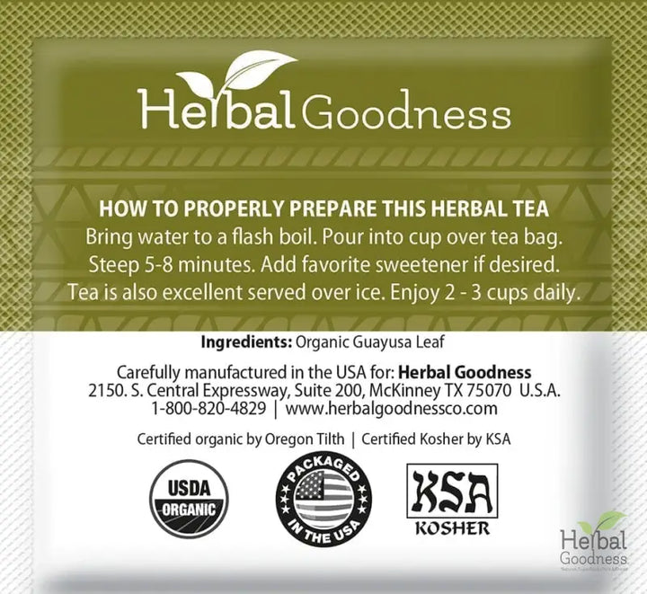 Guayusa Leaf Extract Tea - Organic 24/2g - Energy &amp; Focus Support - Herbal Goodness Tea &amp; Infusions Herbal Goodness 