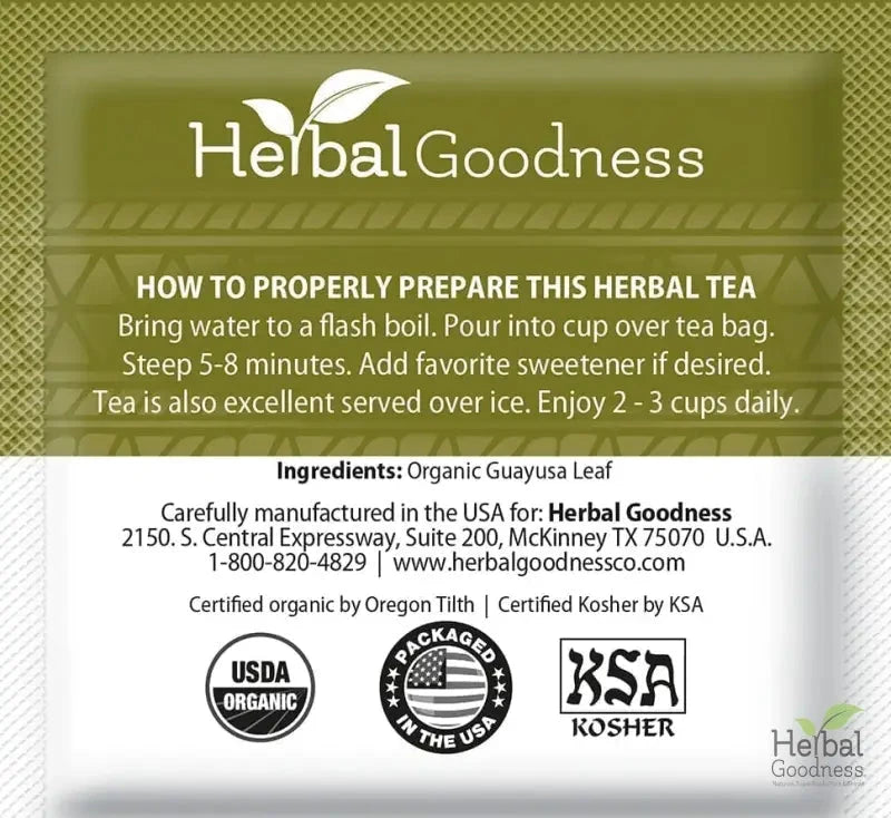 Guayusa Leaf Extract Tea - Organic 24/2g - Energy & Focus Support - Herbal Goodness Tea & Infusions Herbal Goodness 