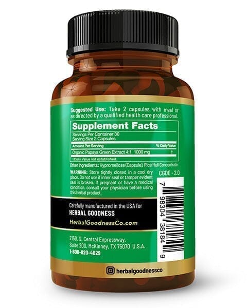 Gut Digest - Papaya Green Fruit Extract - 60/600mg-Digestion and Enzyme Level Support-Herbal Goodness Capsules Herbal Goodness 