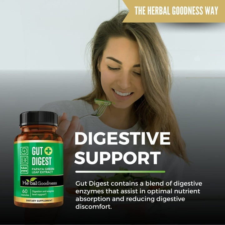 Gut Digest - Papaya Green Fruit Extract - 60/600mg-Digestion and Enzyme Level Support-Herbal Goodness Capsules Herbal Goodness 