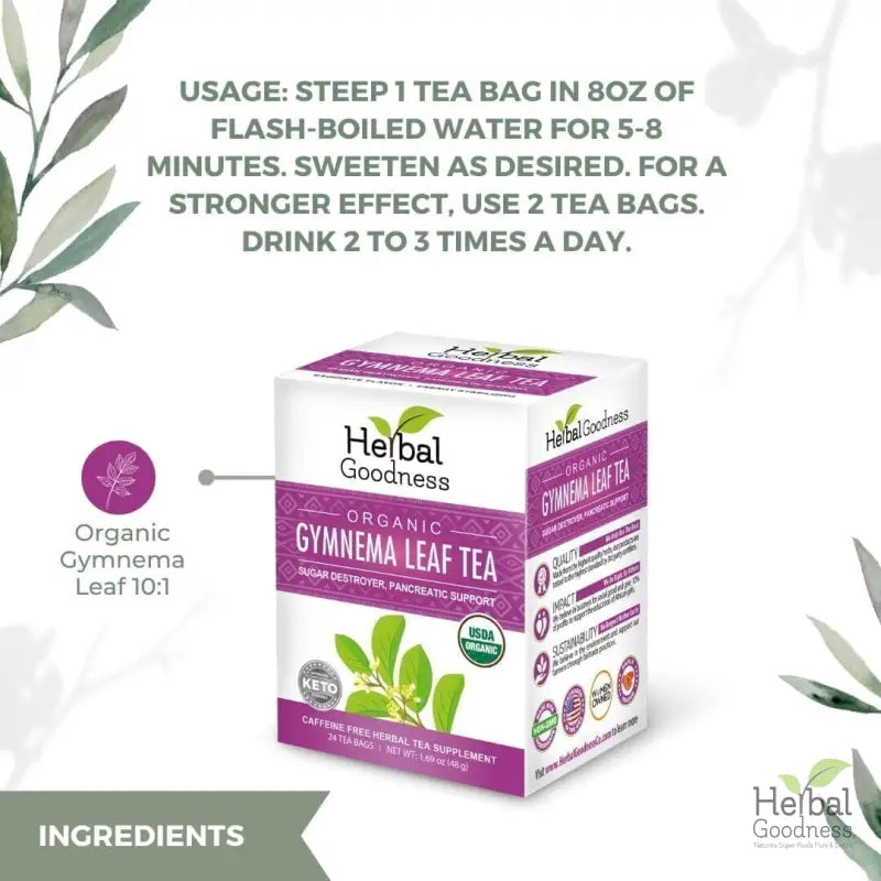 Gymnema (Sylvestre) Leaf Extract - Organic - Tea 24/2g - Gut Support & Sugar Regulator - Herbal Goodness Tea & Infusions Herbal Goodness 