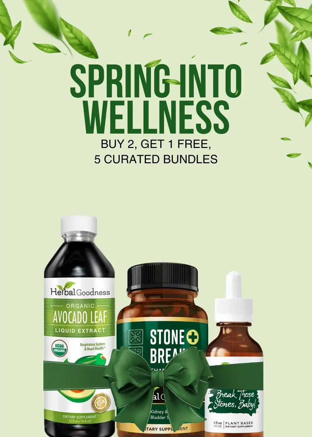 Herbal goodness organic avocado leaf liquid extract in a dark glass bottle with white cap and green label.