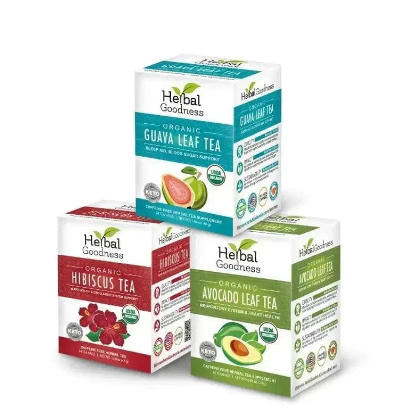Organic Herbal Tea Trio – Build-Your-Own Bundle | Mix & Match Any 3 USDA Organic Herbal Teas & Save 20% Herbal Goodness Guava Hibiscus Avocado 