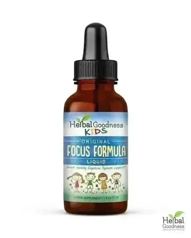 Kids Plant-Based Supplements - Organic 1oz 15X Liquid Extract - Focus, Calm, Sleep, Tummy Liquid Extract Herbal Goodness Focus Formula 