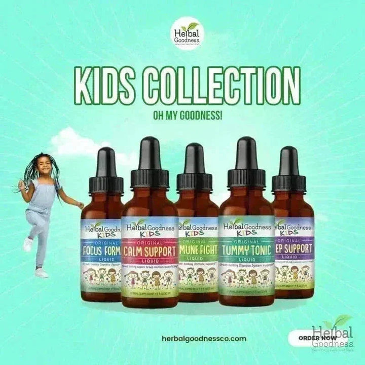 Kids Plant-Based Supplements - Organic 1oz 15X Liquid Extract - Focus, Calm, Sleep, Tummy Liquid Extract Herbal Goodness 