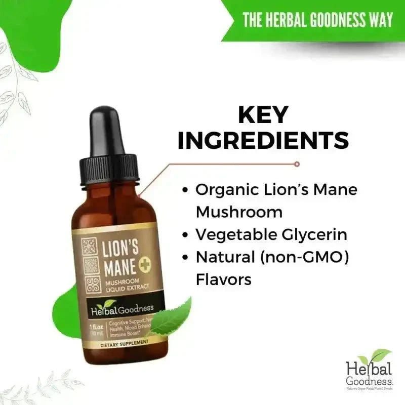 Lion's Mane Mushroom Liquid Extract - Organic 1oz - Brain & Mood Liquid Extract Herbal Goodness 