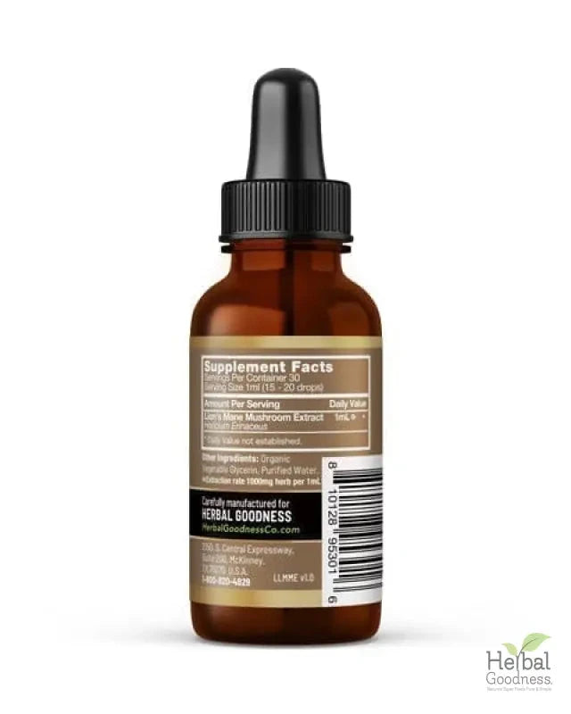 Lion's Mane Mushroom Liquid Extract - Organic 1oz - Brain & Mood Liquid Extract Herbal Goodness 