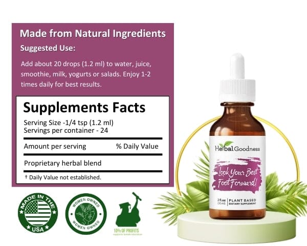 Look Your Best Foot Forward 2fl.oz - Plant Based - Dietary Supplement, Promotes Collagen Production - Herbal Goodness Plant Based - Dietary Supplement Herbal Goodness 