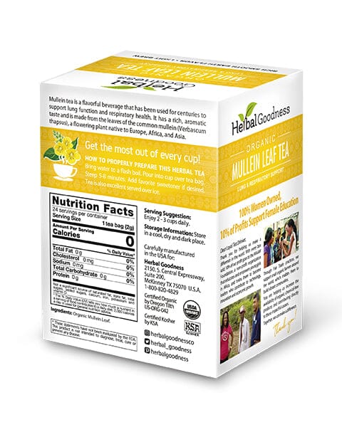 Mullein Leaf Tea - Organic 24 Tea Bags - Respiratory & Lung Tea & Infusions Herbal Goodness 