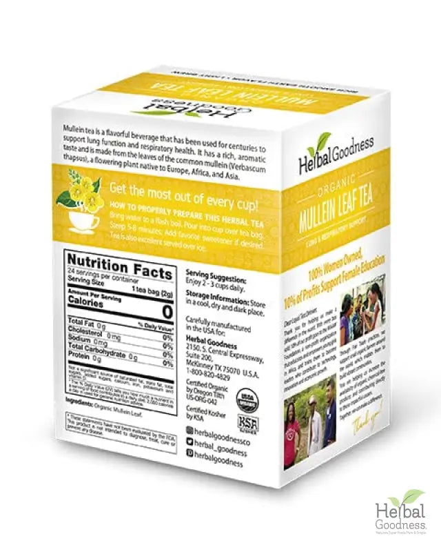 Mullein Leaf Tea - Organic 24 Tea Bags - Respiratory &amp; Lung Tea &amp; Infusions Herbal Goodness 