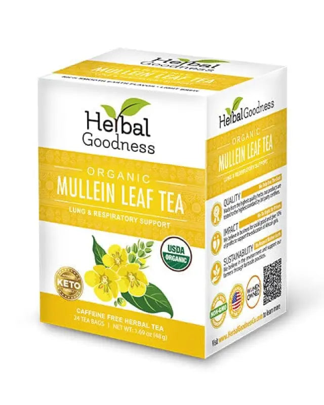 Mullein Leaf Tea - Organic 24 Tea Bags - Respiratory &amp; Lung Tea &amp; Infusions Herbal Goodness Unit 
