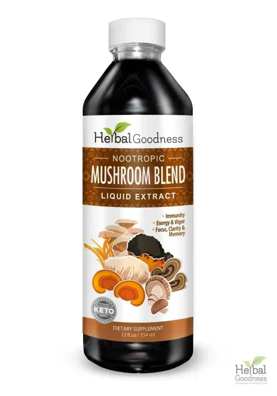 Mushroom Blend - Organic 1oz 15X Liquid Extract - Adaptogens & Brain Power Liquid Extract Herbal Goodness 12 oz 