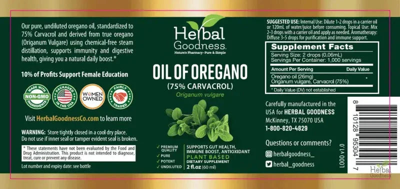 Oil of Oregano 75% Carvacrol – 2oz Liquid Extract | Buy Potent Oregano Oil for Immune Support Liquid Extract Herbal Goodness 