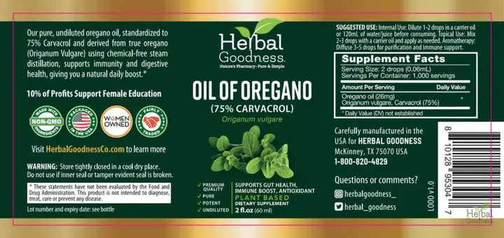Oil of Oregano 75% Carvacrol – 2oz Liquid Extract | Buy Potent Oregano Oil for Immune Support Liquid Extract Herbal Goodness 