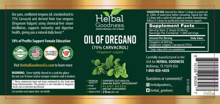 Oil of Oregano (75% Carvacrol) - 2oz Liquid - Immunity Liquid Extract Herbal Goodness 