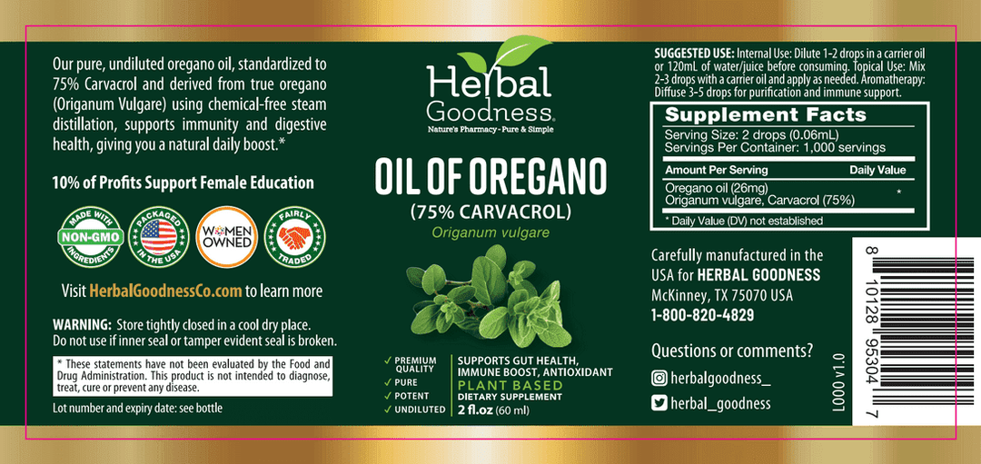 Oil of Oregano (75% Carvacrol) - 2oz Liquid - Immunity Liquid Extract Herbal Goodness 