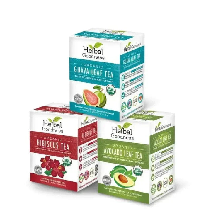 Organic Herbal Tea Trio – Build-Your-Own Bundle | Mix & Match Any 3 USDA Organic Herbal Teas & Save 20% Herbal Goodness Guava Hibiscus Avocado 