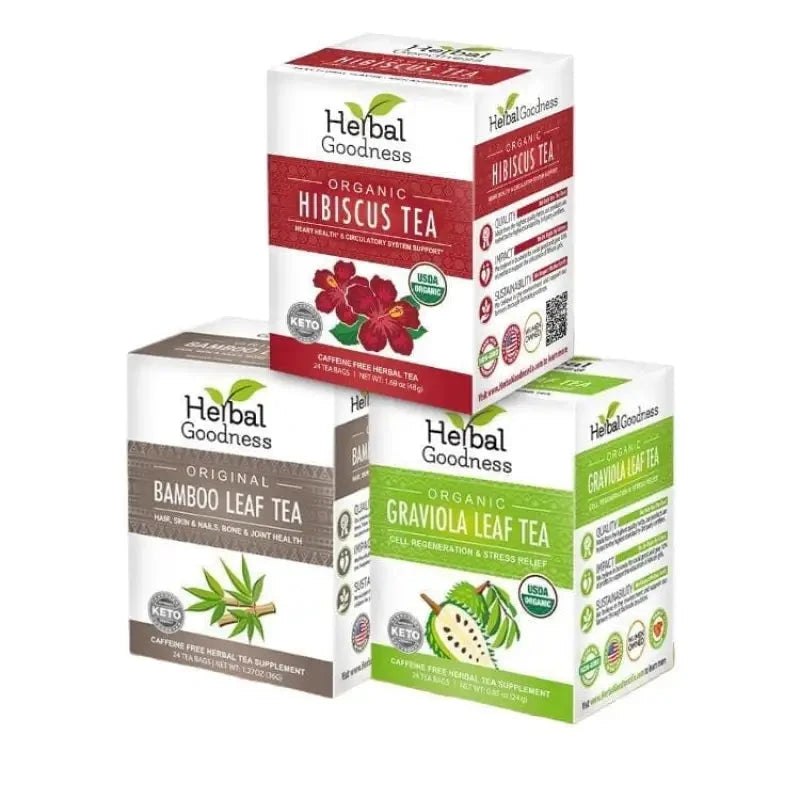 Organic Herbal Tea Trio – Mix & Match Any 3 Herbal Teas & Save 20% Herbal Goodness Guava Hibiscus Bamboo 
