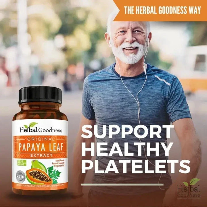 Papaya Leaf Extract - Capsules 600mg - 10X Strength Capsules Herbal Goodness 
