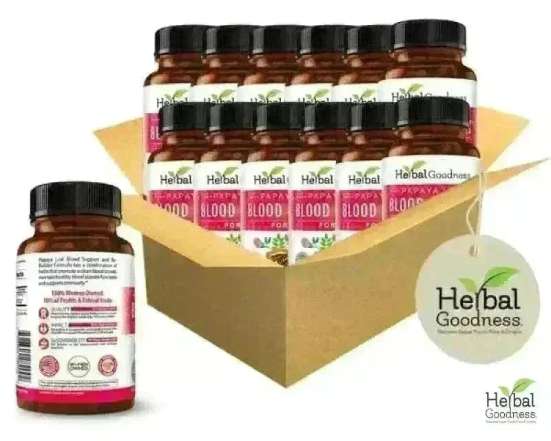 Papaya Leaf Extract Blood Support - 10X 60/450mg Capsules - Blood Platelet Capsules Herbal Goodness Case 12 