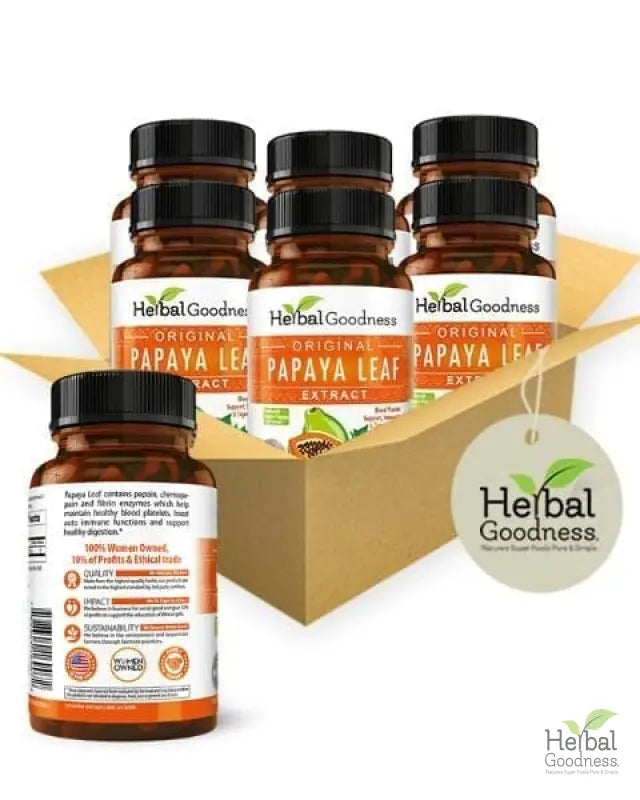 Papaya Leaf Extract 10X - 600mg Capsule - Platelet &amp; Digestive Aid Capsules Herbal Goodness Case Qty (6) - 60 Caps 