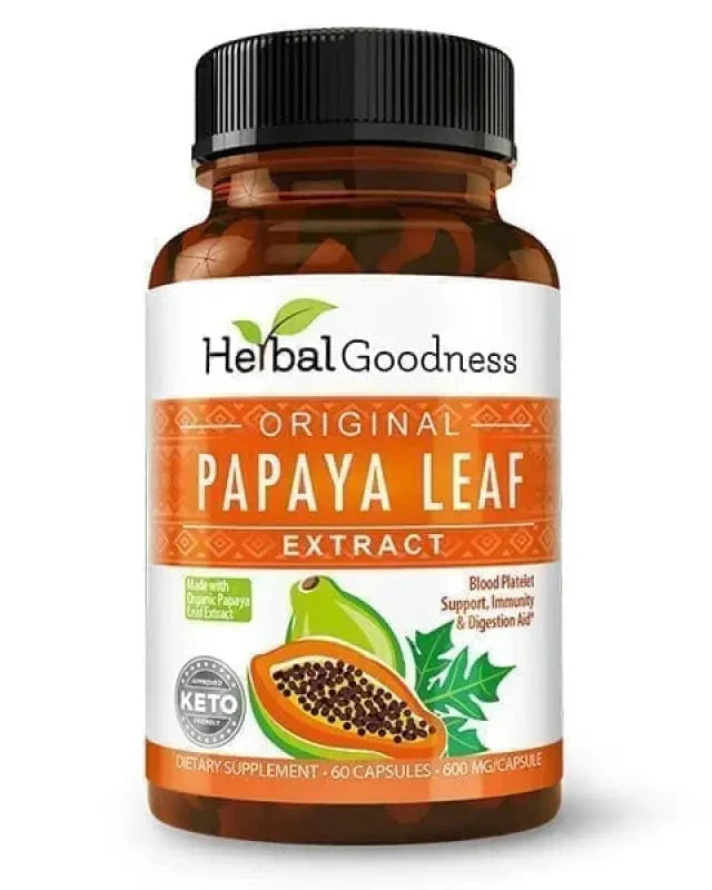 Papaya Leaf Extract 10X - 600mg Capsule - Platelet & Digestive Aid Capsules Herbal Goodness Unit - 60 Caps 