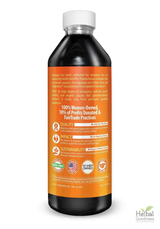Papaya Leaf Extract - - Organic 16oz 15X Liquid Extract Liquid Extract Herbal Goodness 