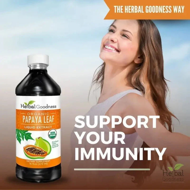 Papaya Leaf Extract 16oz – Organic 15X Liquid Papaya Leaf Herbal Supplement Liquid Extract Herbal Goodness 
