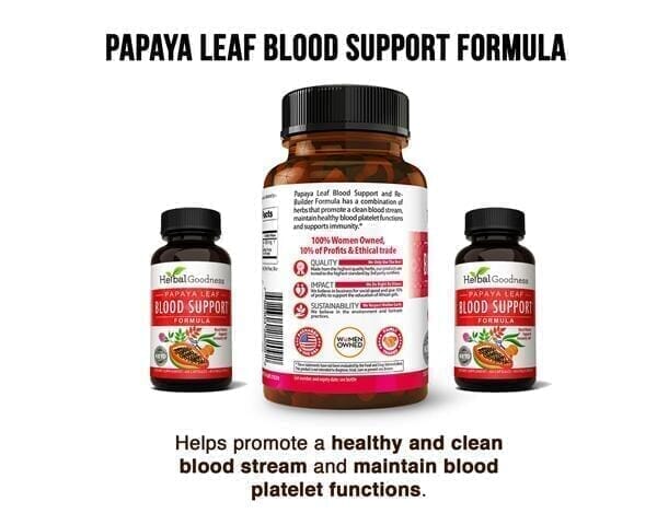 Papaya Leaf Extract Blood Support - 450mg/60 Capsules - Healthy Platelets - Herbal Goodness Capsules Herbal Goodness 