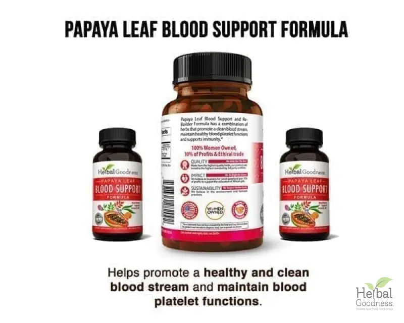 Papaya Leaf Extract Blood Support - 450mg/60 Capsules - Healthy Platelets - Herbal Goodness Capsules Herbal Goodness 