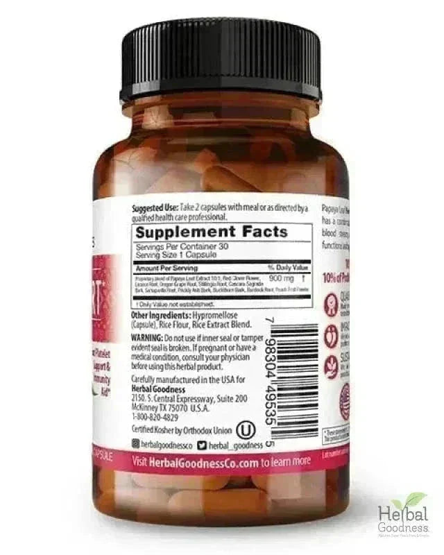 Papaya Leaf Extract Blood Support - 450mg/60 Capsules - Herbal Goodness Capsules Herbal Goodness 