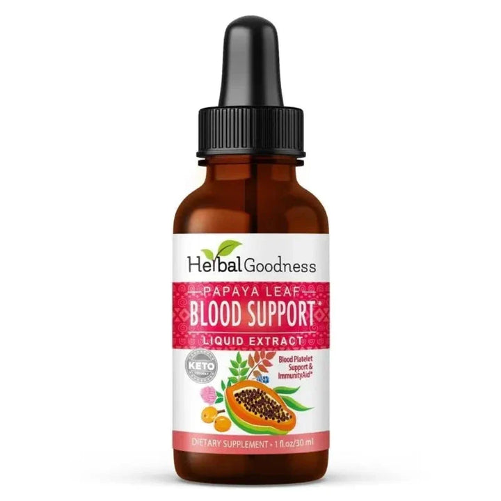 Papaya Leaf Extract Blood Support - Liquid Tincture - Healthy Blood Platelets - Herbal Goodness Liquid Extract Herbal Goodness 1oz 