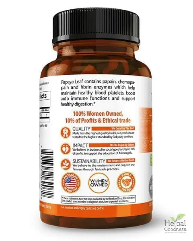 Papaya Leaf Extract - Capsules 600mg - 10X Strength Capsules Herbal Goodness 
