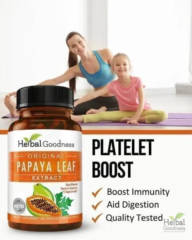 Papaya Leaf Extract - Capsules 600mg - 10X Strength - Boost Platelets, Digestion & Immunity - Herbal Goodness Capsules Herbal Goodness 