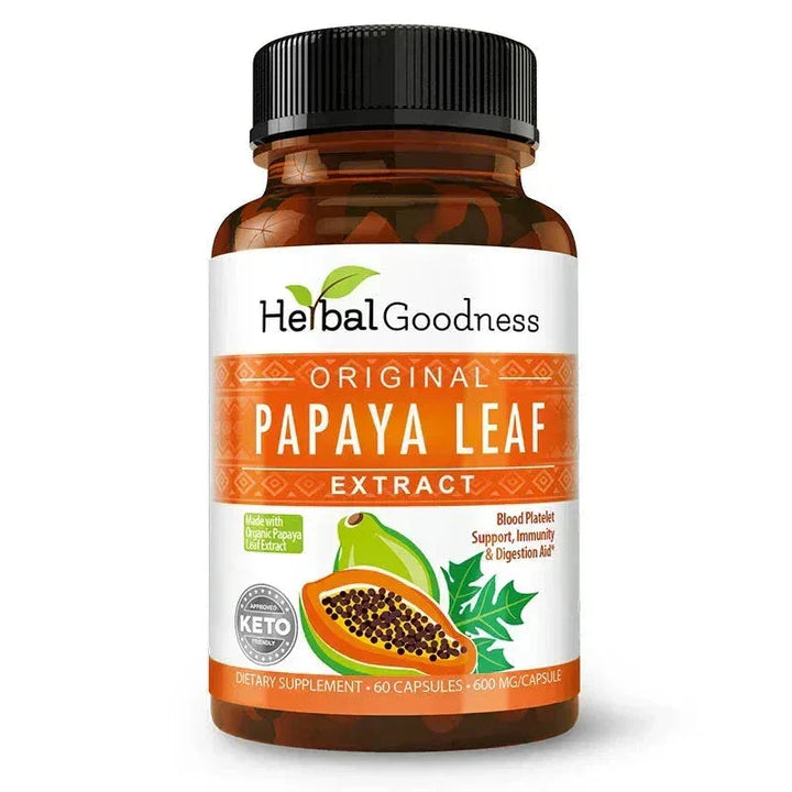 Papaya Leaf Extract - Capsules 600mg - 10X Strength Capsules Herbal Goodness Unit - 60 Caps 
