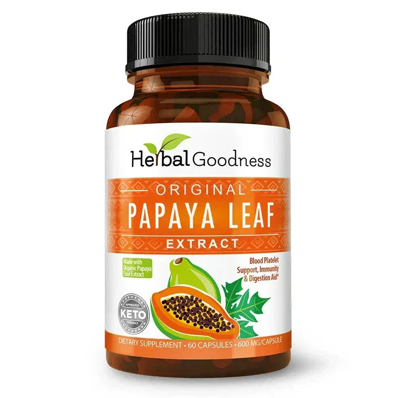 Papaya Leaf Extract - Capsules 600mg - 10X Strength Capsules Herbal Goodness Unit - 60 Caps 