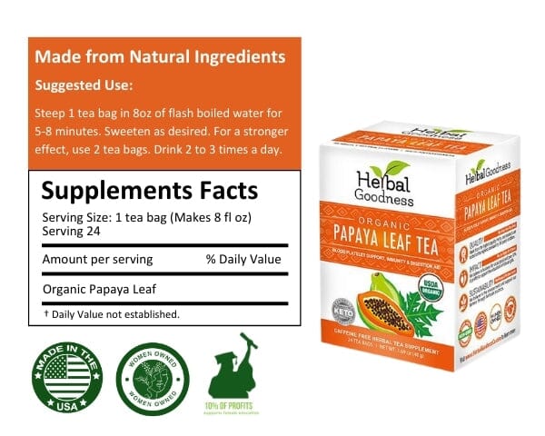 Papaya Leaf Tea - Organic - 24/2g Tea bags - Blood Platelets, Digestion & Immunity - Herbal Goodness Tea & Infusions Herbal Goodness 