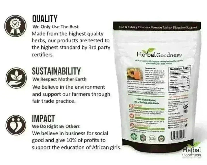 Papaya Seed Powder - Organic 4oz Bag - Colon &amp; Gut Cleanse Powder Herbal Goodness 