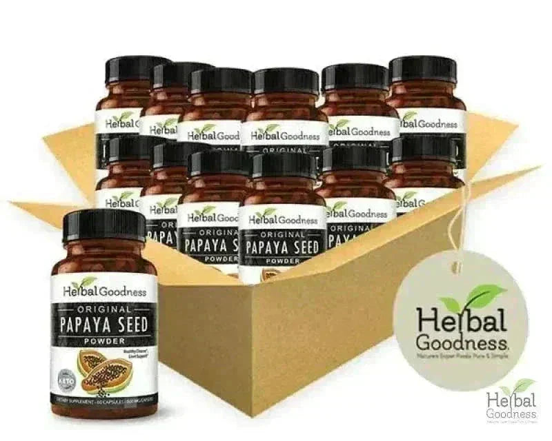 Papaya Seed Powder - Capsules 600mg - Plant-Based Capsules Herbal Goodness Case Qty (12) 