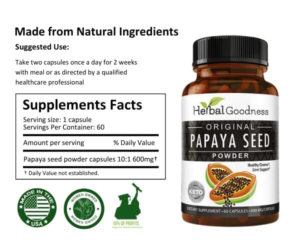 Papaya Seed Powder - Capsules 600mg - Healthy Cleanse, Liver Support - Herbal Goodness Capsules Herbal Goodness 