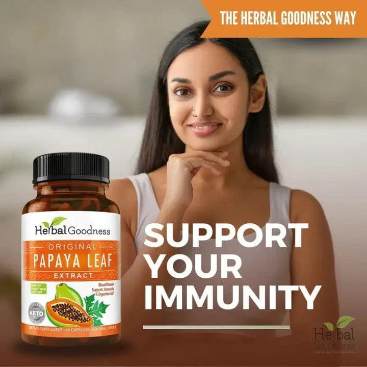 Papaya Leaf Extract - Capsules 600mg - 10X Strength Capsules Herbal Goodness 