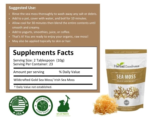 Raw Sea Moss - Bulk Herbs Gold & Purple St Lucia - Thyroid, Joint & Immune Support - Herbal Goodness Bulk Herb Herbal Goodness 
