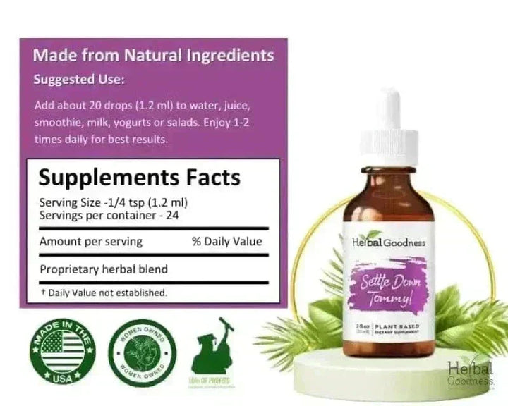 Settle Down Tommy 2fl.oz - Plant Based - Dietary Supplement Liquid Extract Herbal Goodness 